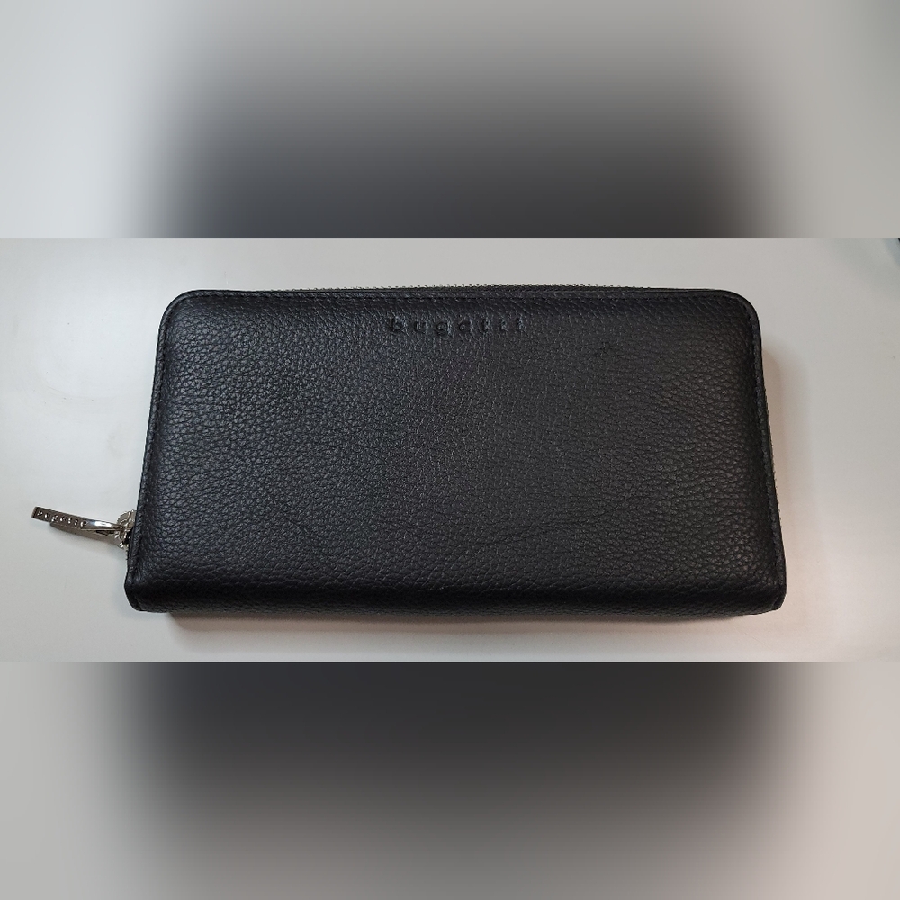 Black Leather Zip-Around Wallet Clutch